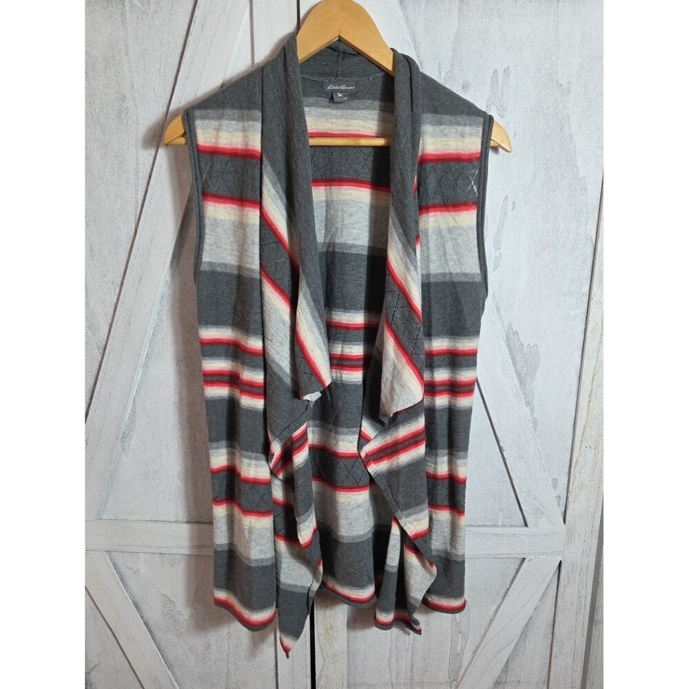 Eddie Bauer 100% Cotton Striped Sleeveless Drapey Cardigan Sweater Size XS